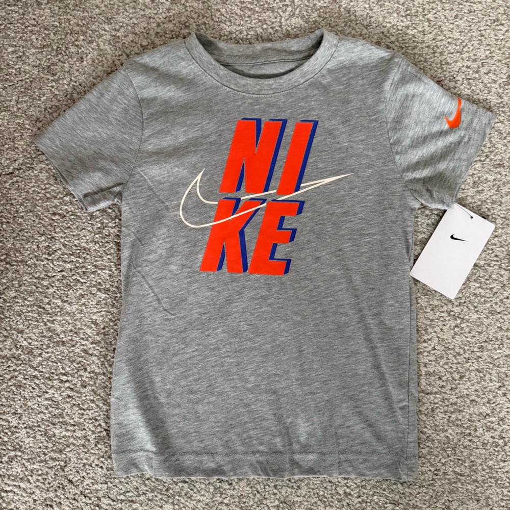 Nike Kids Gray Tee with Blue and Orange Logo